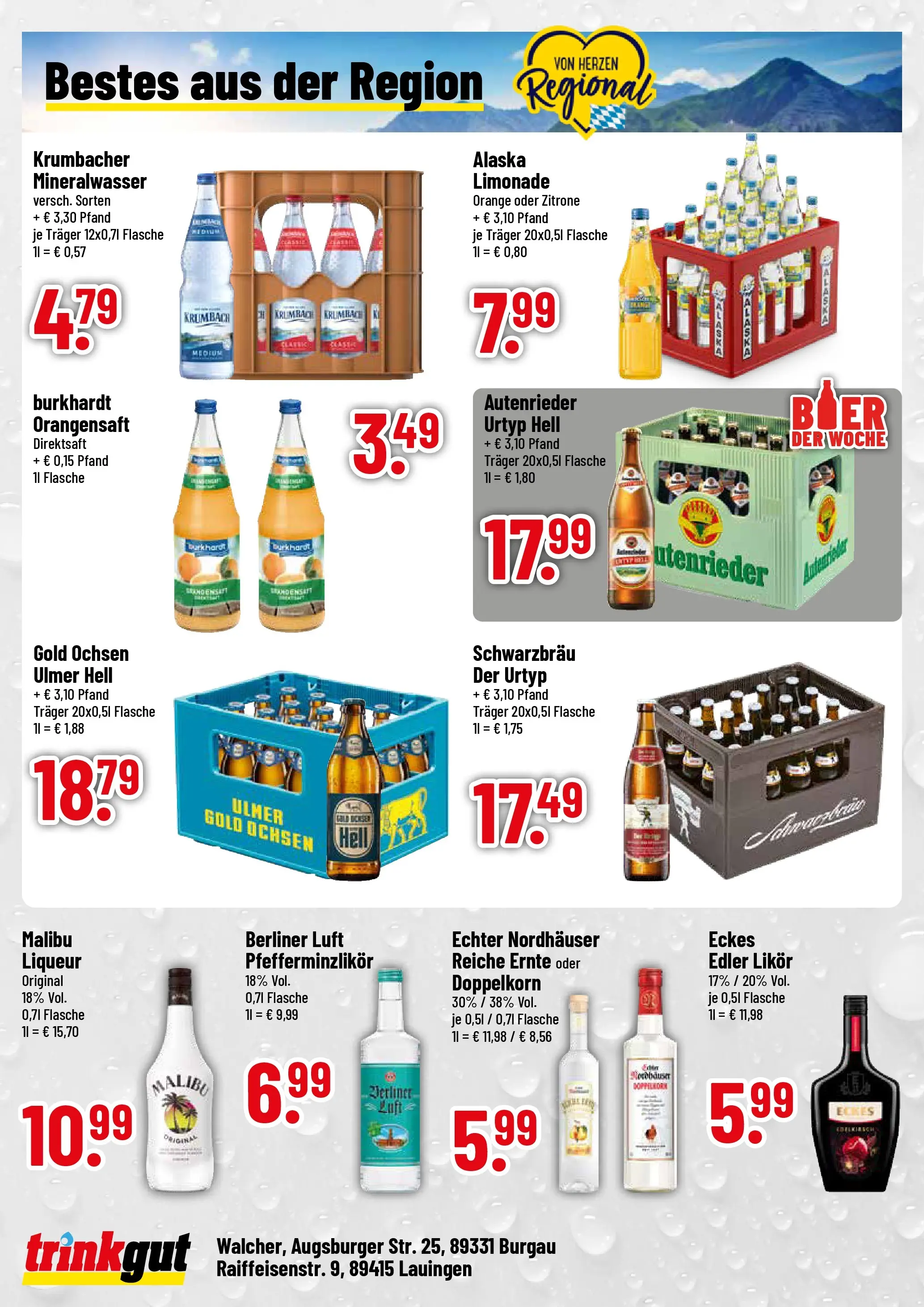 Trinkgut Prospekt Burgau	 (ab 04.05.2026) » Angebote online | Seite: 4 | Produkte: Berliner, Limonade, Orangensaft, Mineralwasser