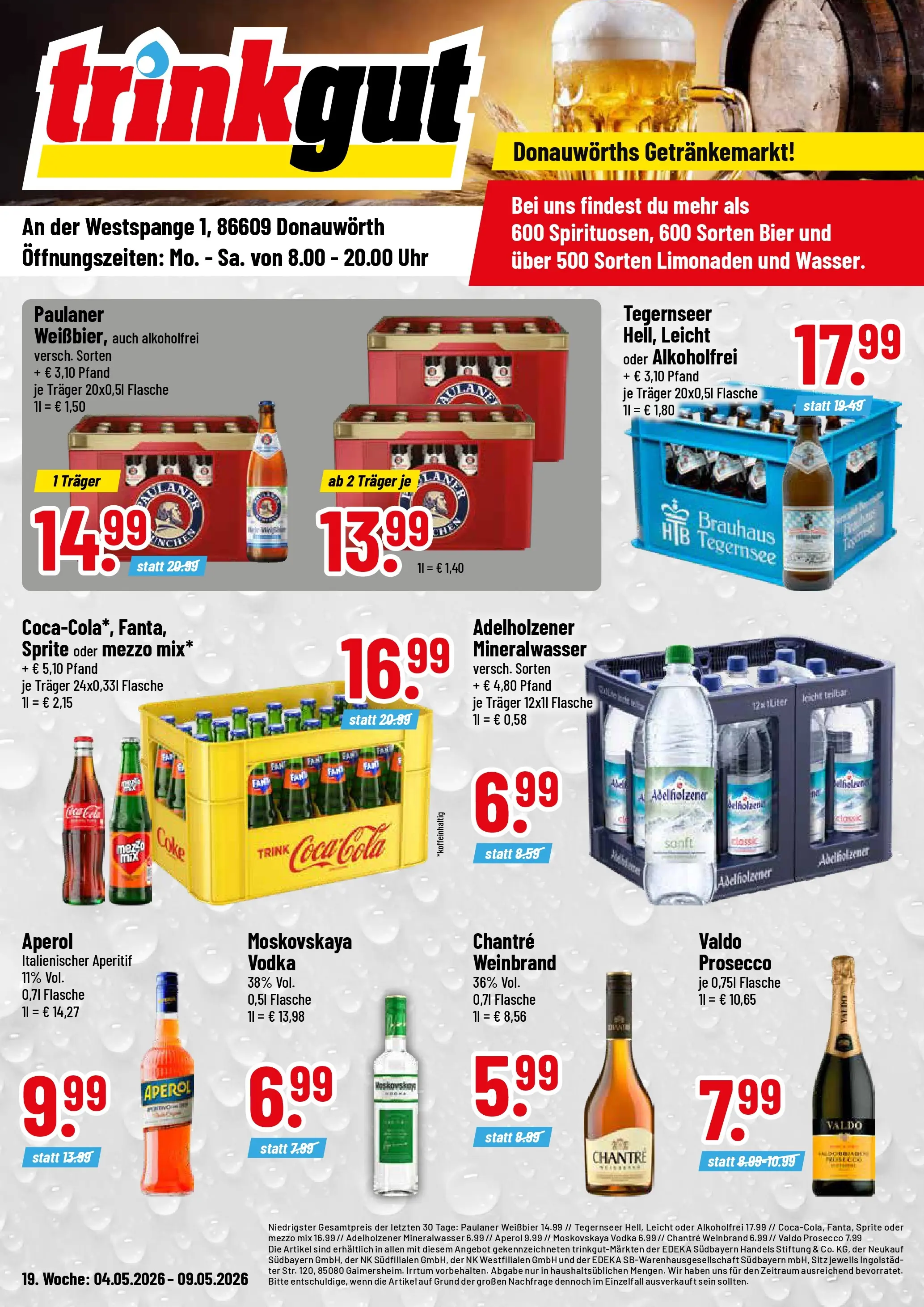 Trinkgut Prospekt Donauwörth	 (ab 04.05.2026) » Angebote online | Seite: 1 | Produkte: Mezzo mix, Mineralwasser, Chantré, Paulaner