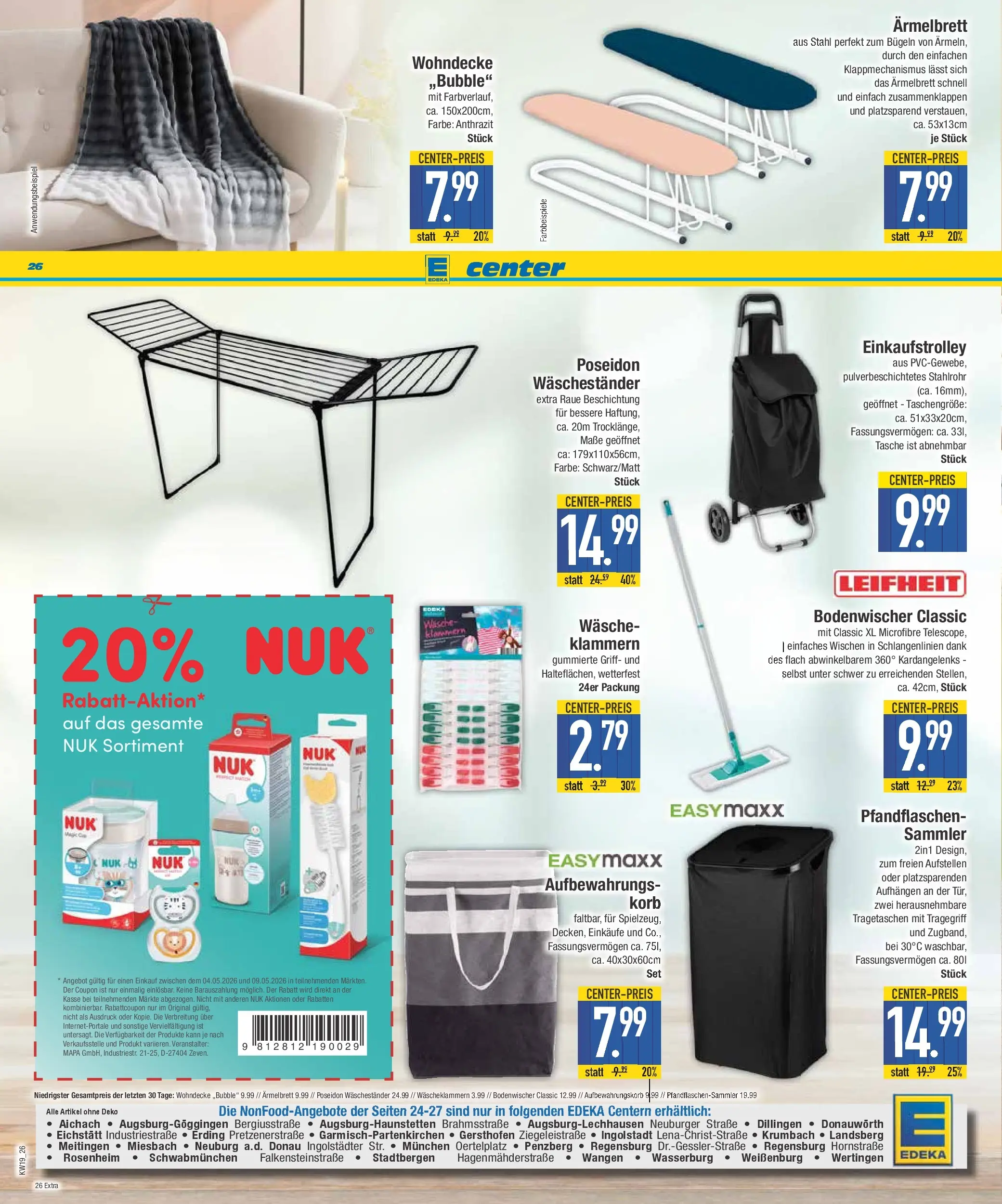 E center Prospekt Krumbach	 (ab 03.05.2026) zum Blättern | Seite: 26 | Produkte: Tasche, Korb, Waschestander