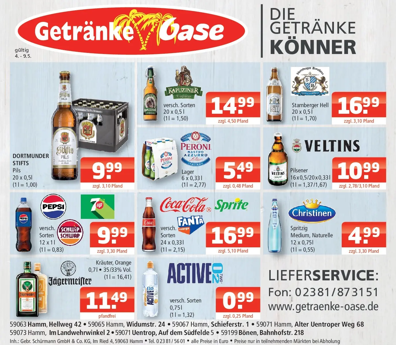 Angebote - Getränke Oase: Getränkeangebote (ab 03.05.2026) zum Blättern | Seite: 1 | Produkte: Sprite, Jägermeister, Pepsi, Veltins