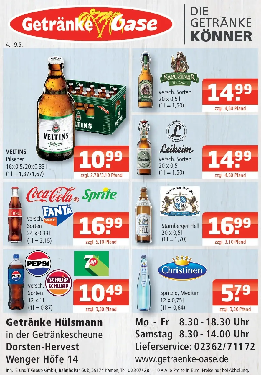 Angebote - Getränke Oase: Getränkeangebote (ab 03.05.2026) zum Blättern | Seite: 1 | Produkte: Sprite, Pepsi, Uhr, Veltins