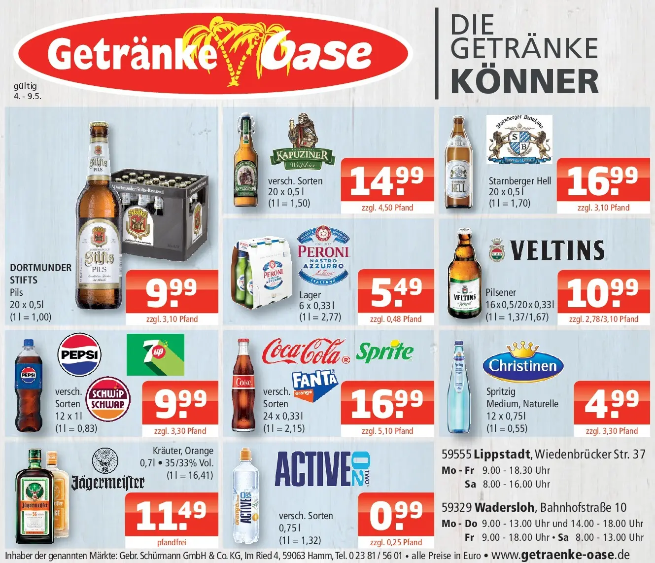 Angebote - Getränke Oase: Getränkeangebote (ab 03.05.2026) zum Blättern | Seite: 1 | Produkte: Jägermeister, Pepsi, Uhr, Veltins