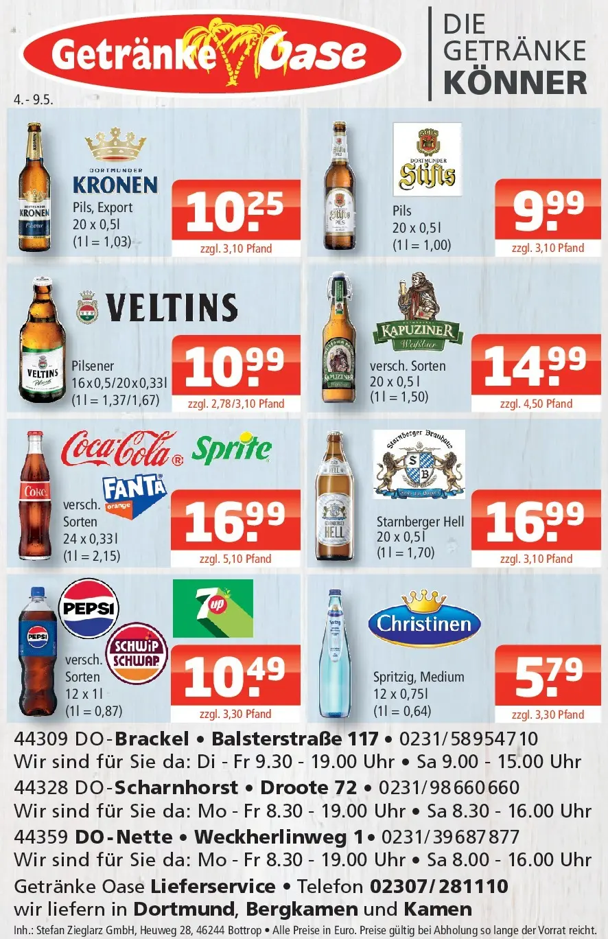 Angebote - Getränke Oase: Getränkeangebote (ab 03.05.2026) zum Blättern | Seite: 1 | Produkte: Coca cola, Fanta, Pepsi, Telefon