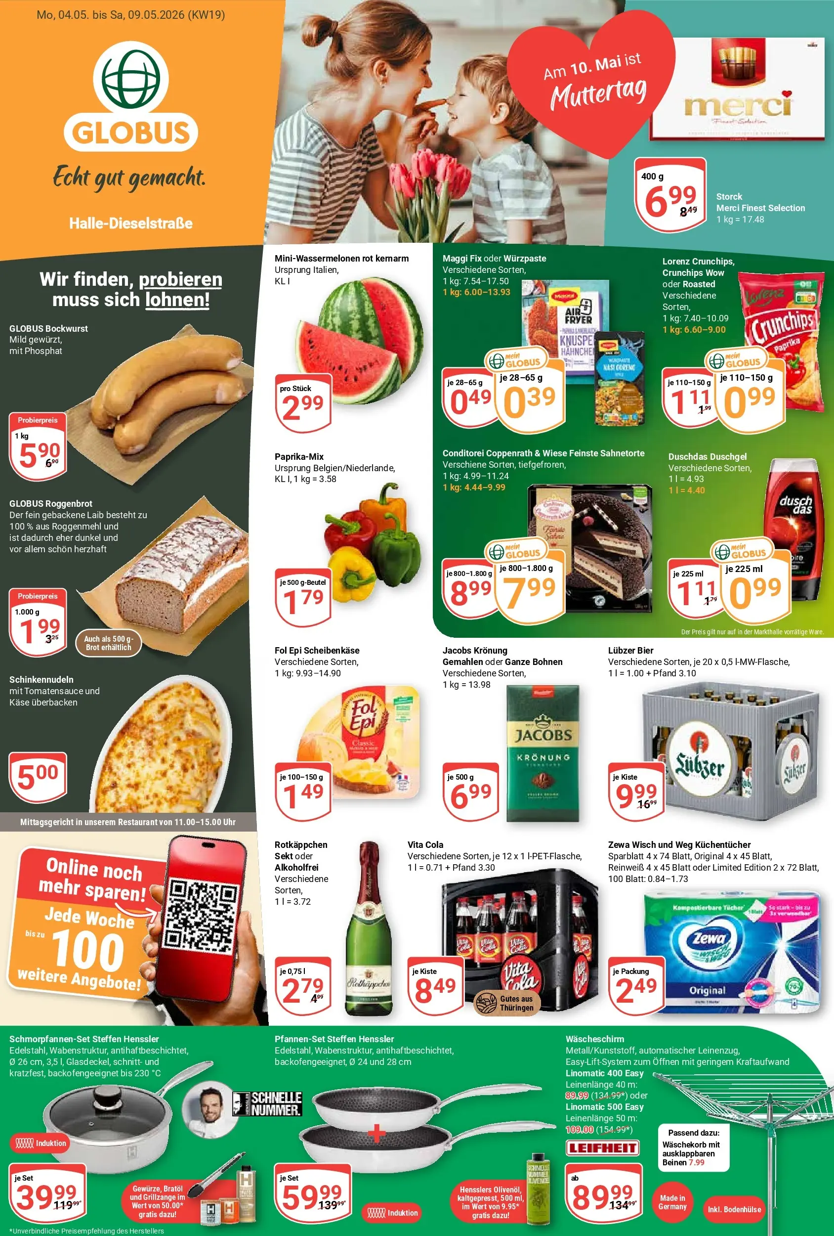 Globus Prospekt Halle (saale)	 (ab 04.05.2026) » Angebote online | Seite: 3 | Produkte: Bockwurst, Merci, Paprika, Brot