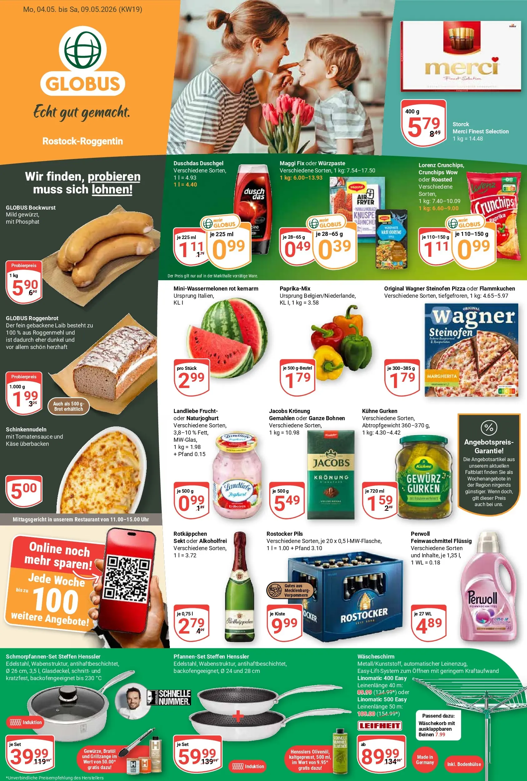 Globus Prospekt Rostock	 (ab 04.05.2026) » Angebote online | Seite: 1 | Produkte: Bockwurst, Sekt, Pils, Perwoll