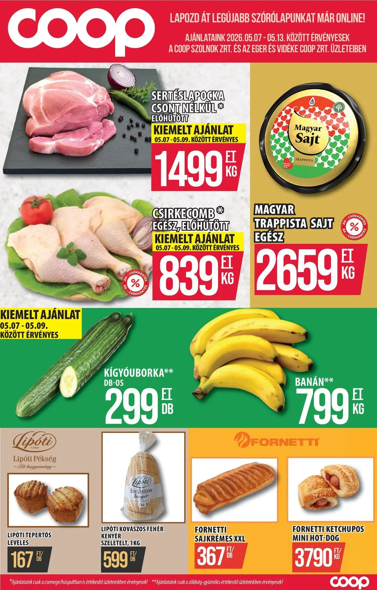 COOP Szolnok akciós újság Szákszend - 2026.05.07. -tól/töl > akció, lapozható szórólap 🛍️ | Oldal: 1 | Termékek: Egér, Kenyér, Banán, Csirkecomb