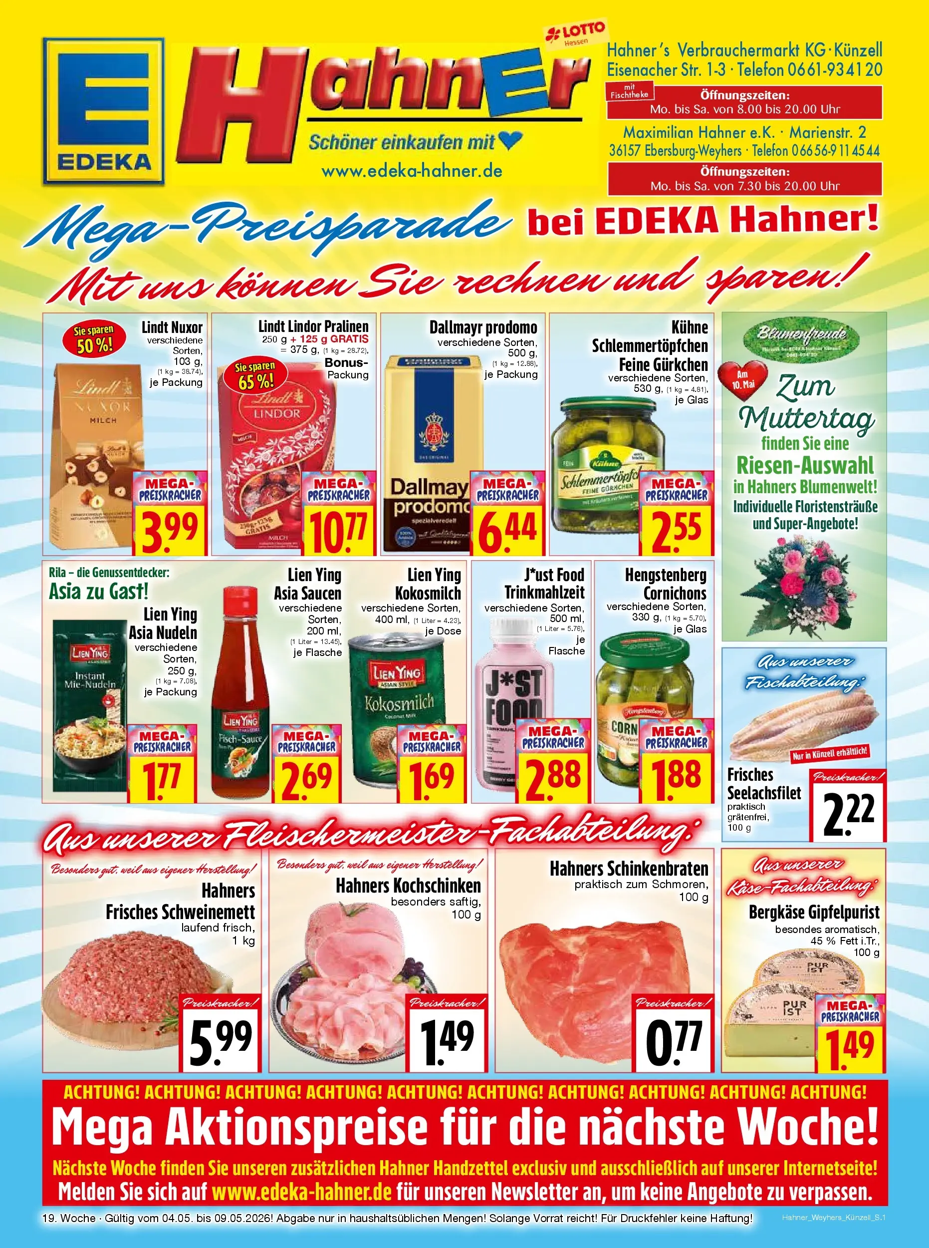 Angebote - Edeka Hahner: Wochenangebote (ab 03.05.2026) zum Blättern | Seite: 1 | Produkte: Milch, Lindt, Telefon, Uhr