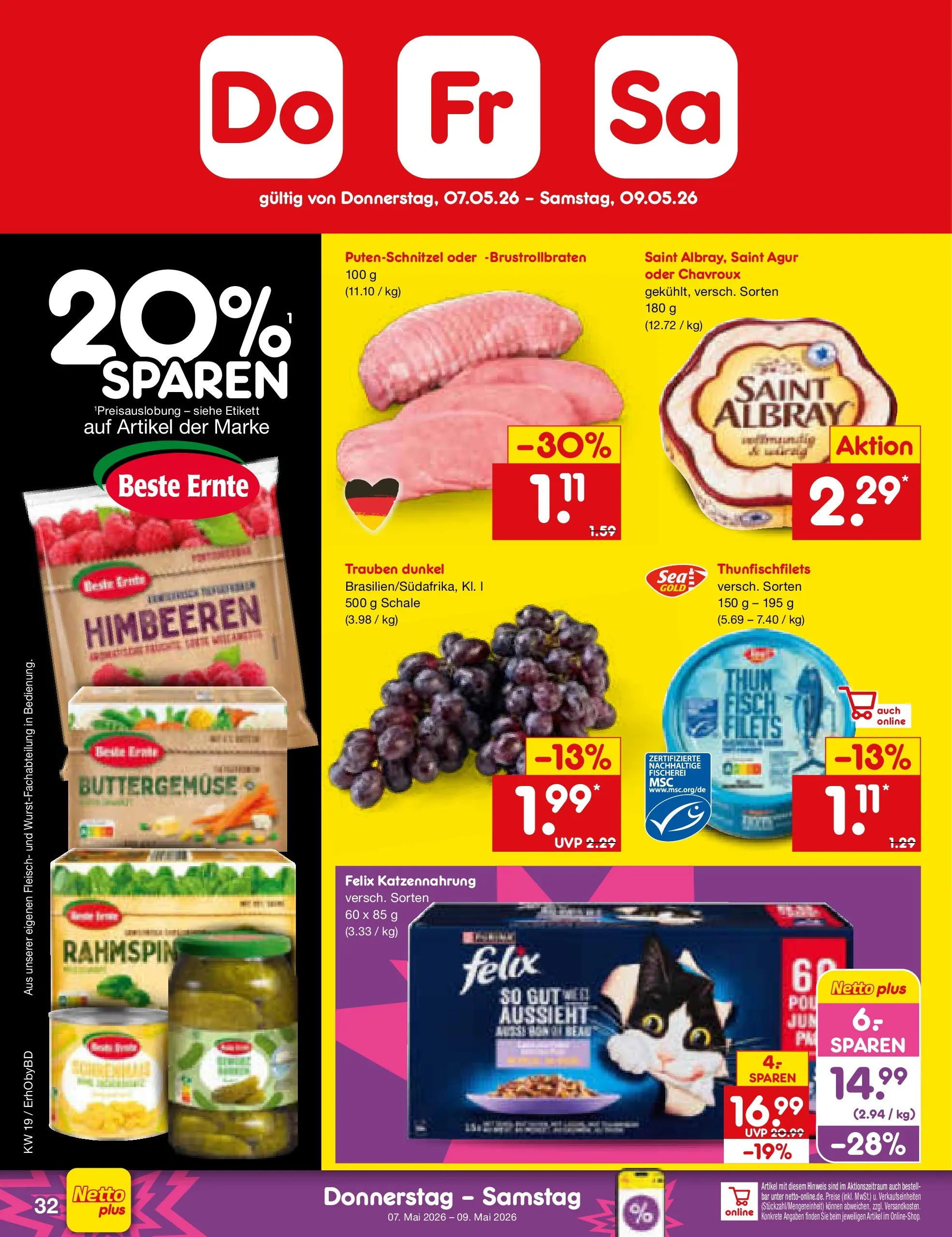 Netto Marken-Discount Prospekt Velden	 (ab 04.05.2026) » Angebote | Seite: 38 | Produkte: Himbeeren, Trauben, Putenschnitzel, Fleisch