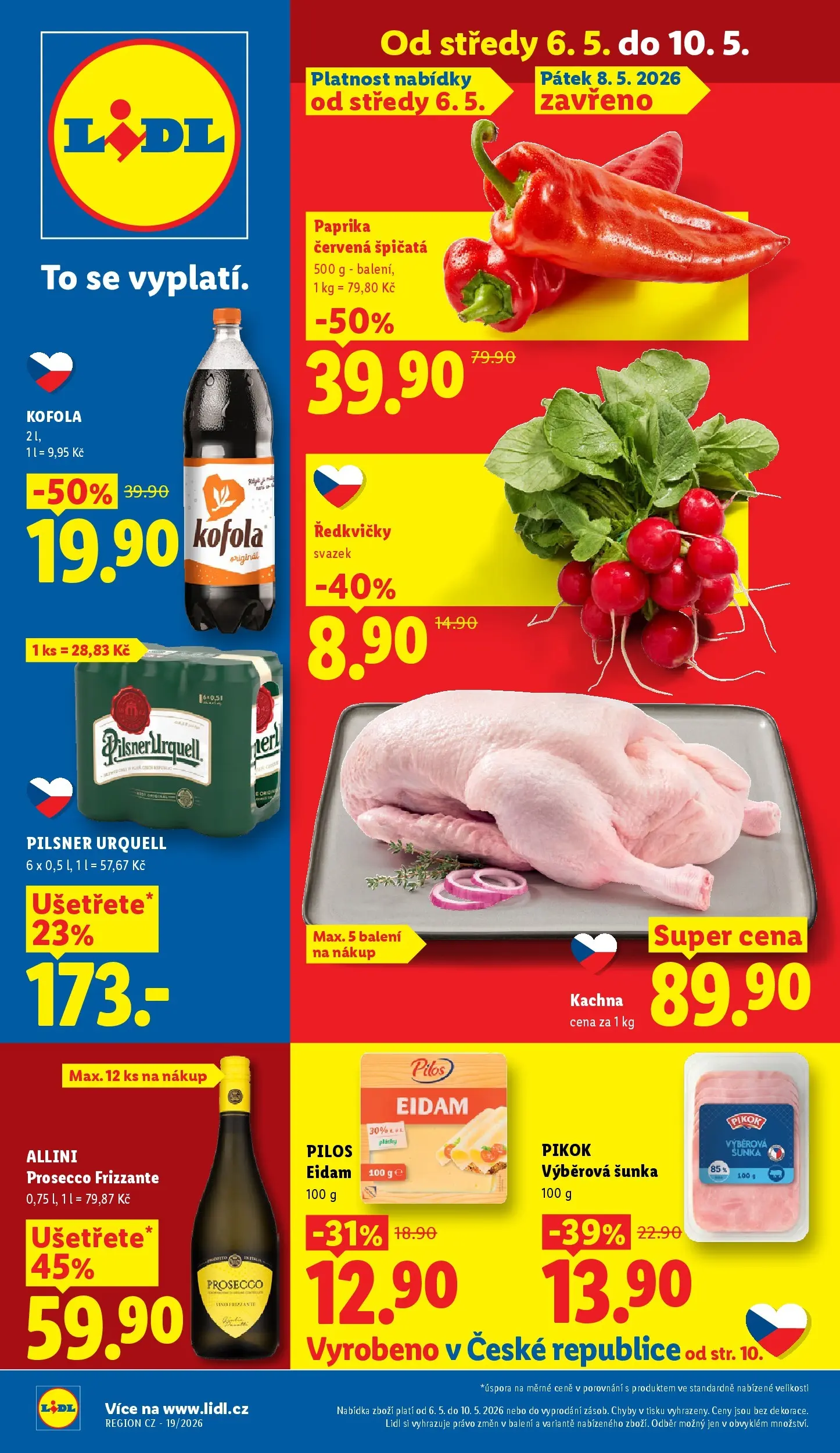 Lidl leták od 06.05.2026 - Nový akční leták | Strana: 1 | Produkty: Prosecco, Eidam, Kofola, Kachna