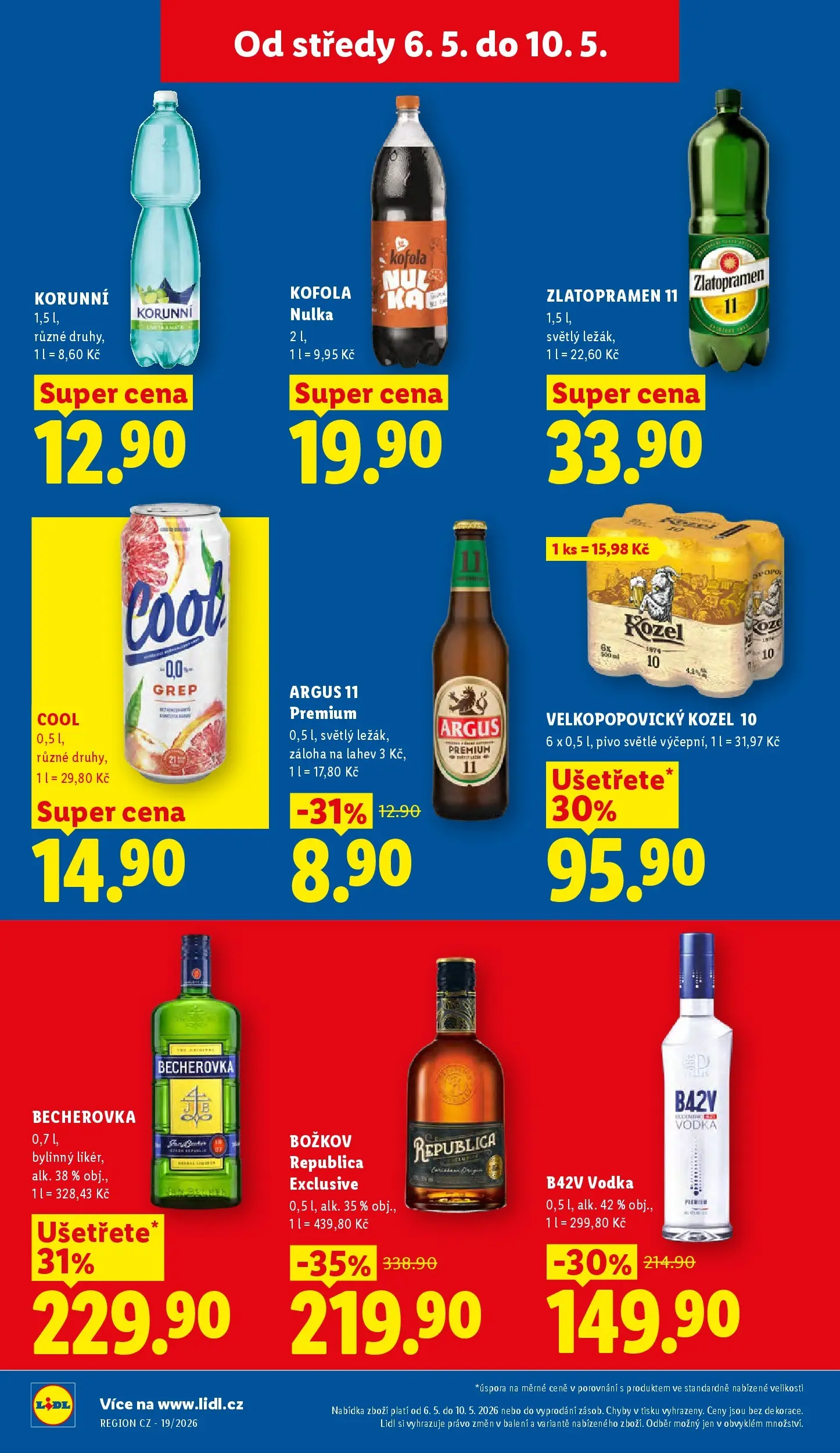 Lidl leták od 06.05.2026 - Nový akční leták | Strana: 20 | Produkty: Pivo, Božkov Republica, Vodka, Becherovka