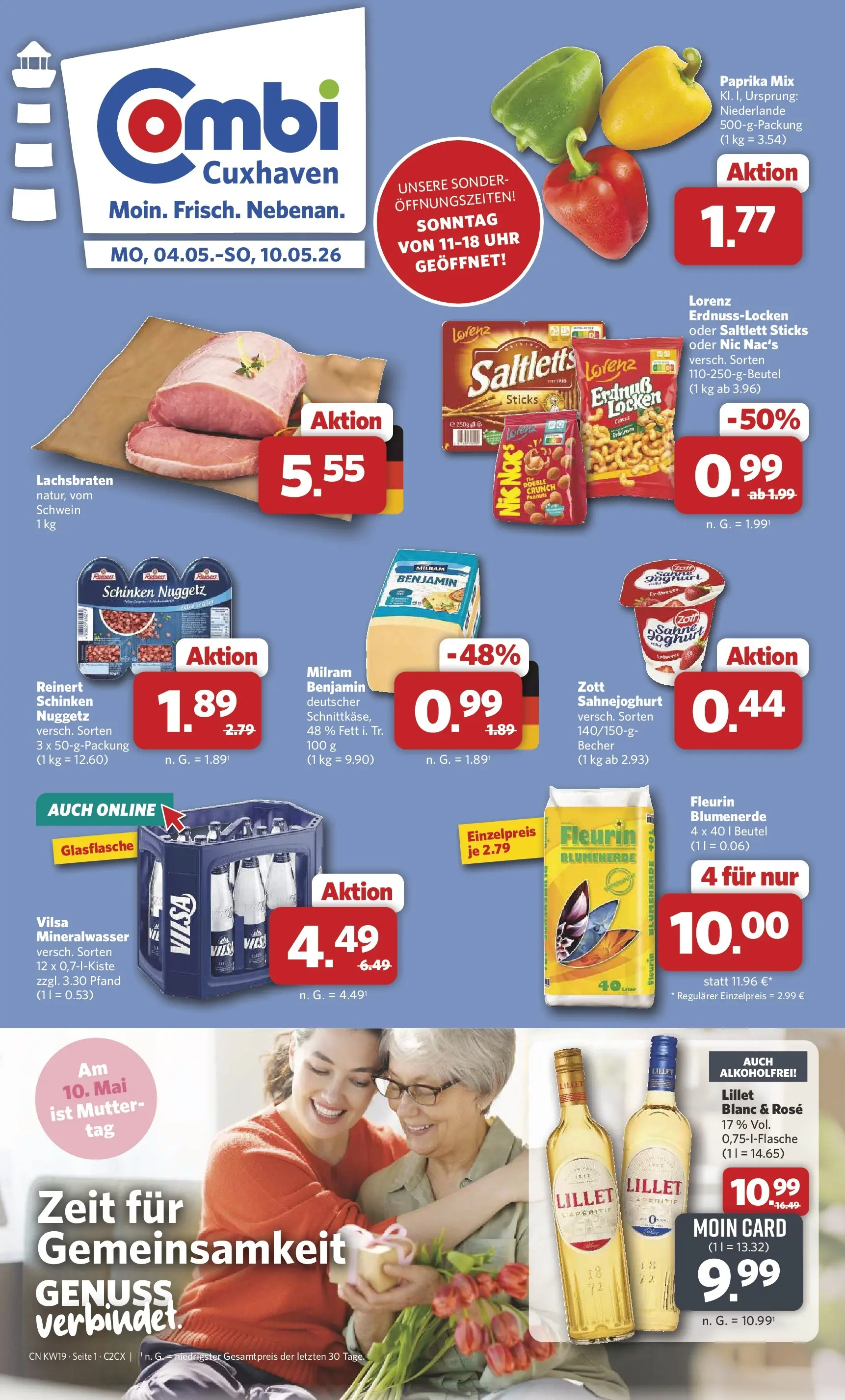 Combi Unsere Wochenangebote (ab 04.05.2026) zum Blättern | Seite: 1 | Produkte: Lillet, Blumenerde, Milram, Sahne