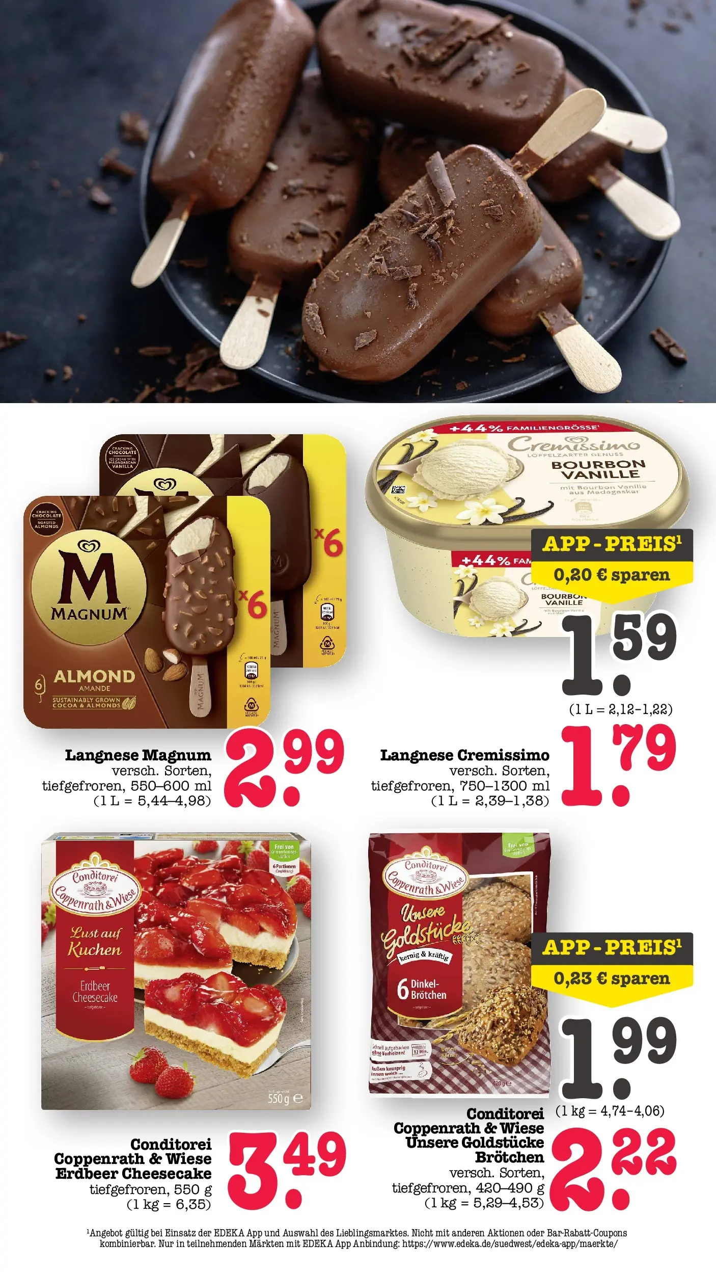 E center Prospekt Mainz-Weisenau	 (ab 03.05.2026) zum Blättern | Seite: 36 | Produkte: Langnese cremissimo, Cremissimo, Bourbon, Kuchen