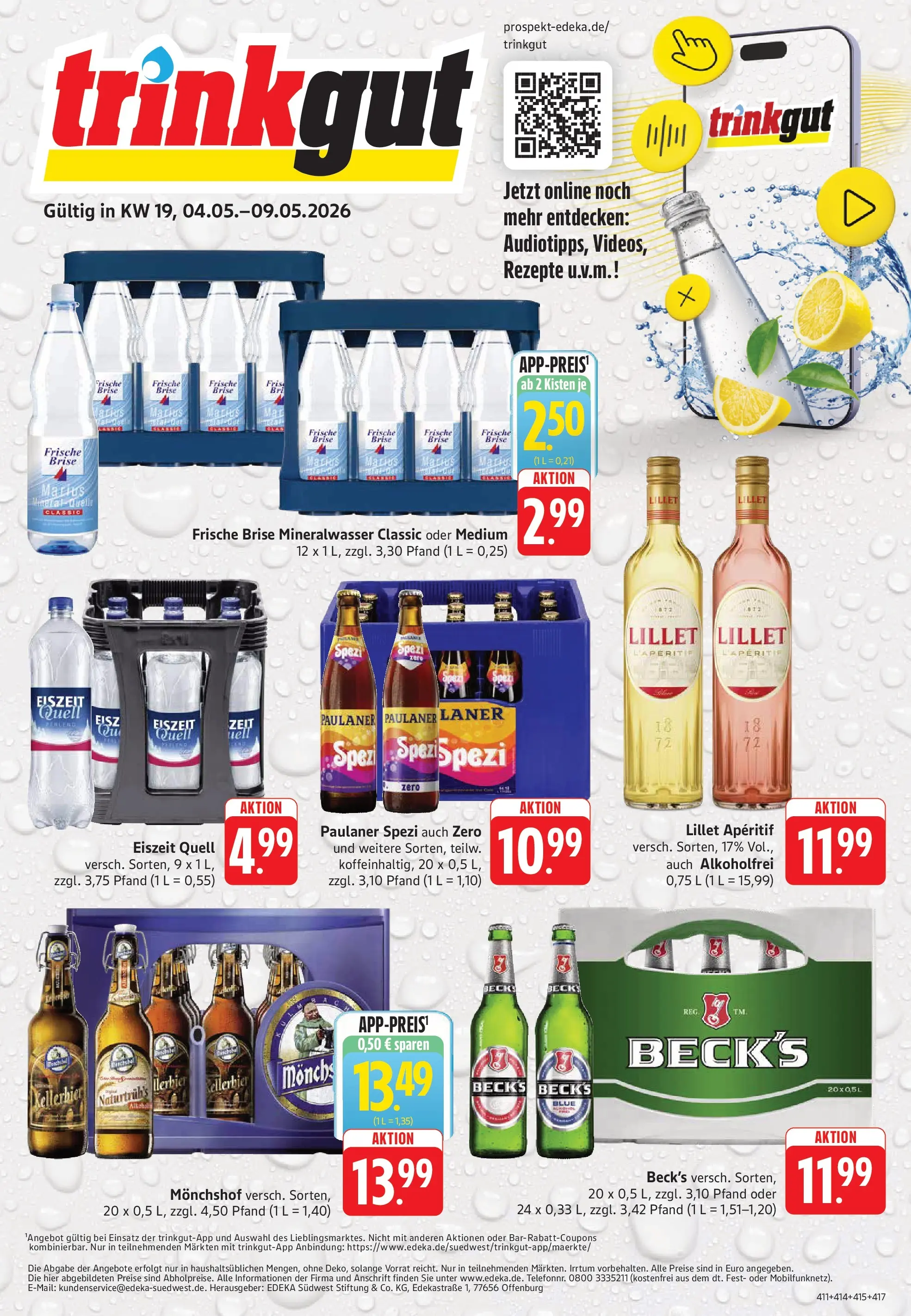 Trinkgut Prospekt Karlsbad - Langensteinbach	 (ab 03.05.2026) » Angebote online | Seite: 1 | Produkte: Monchshof, Mineralwasser, Lillet, Paulaner