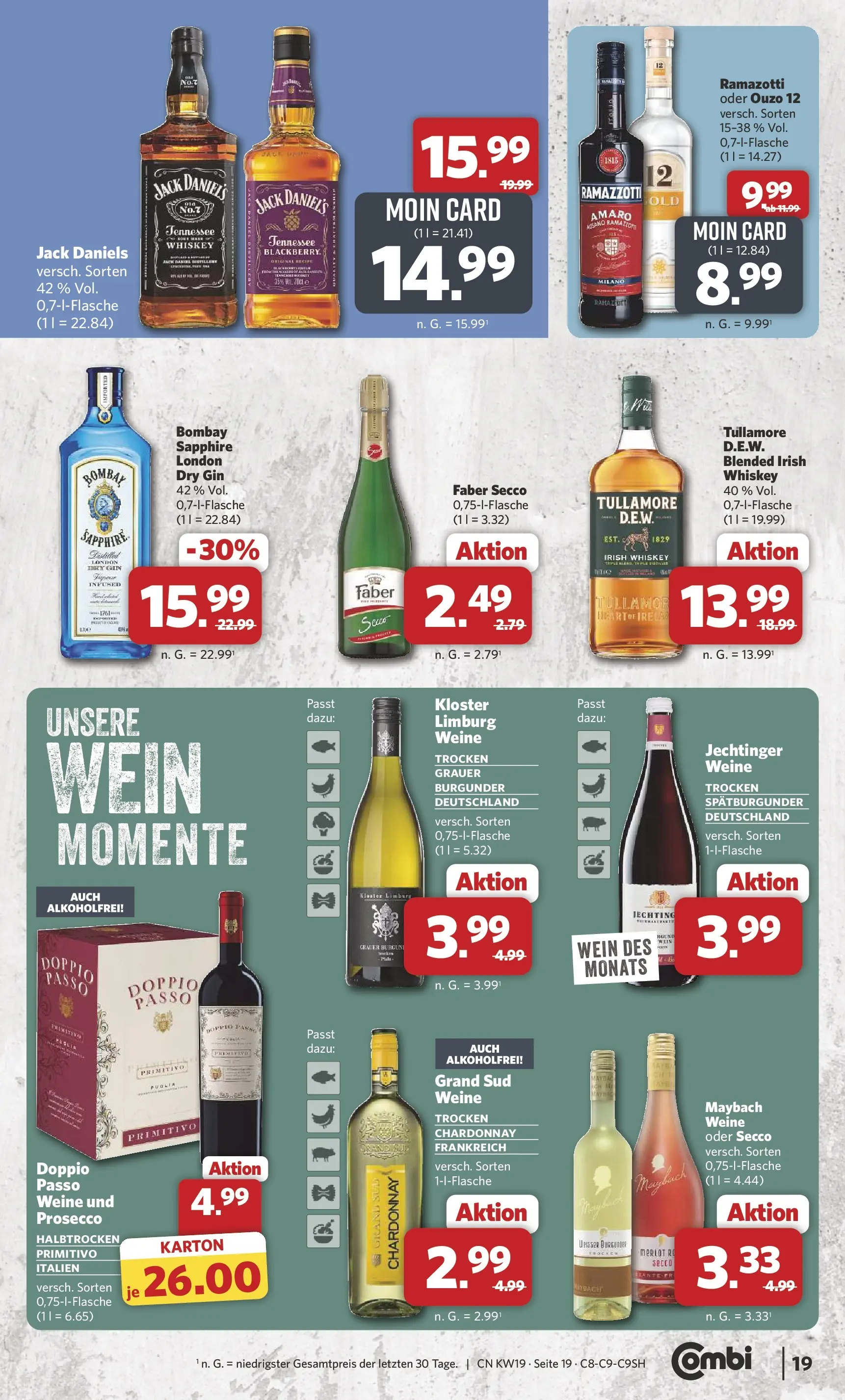 Combi Unsere Wochenangebote (ab 04.05.2026) zum Blättern | Seite: 19 | Produkte: Prosecco, Wein, Whiskey, Ramazzotti