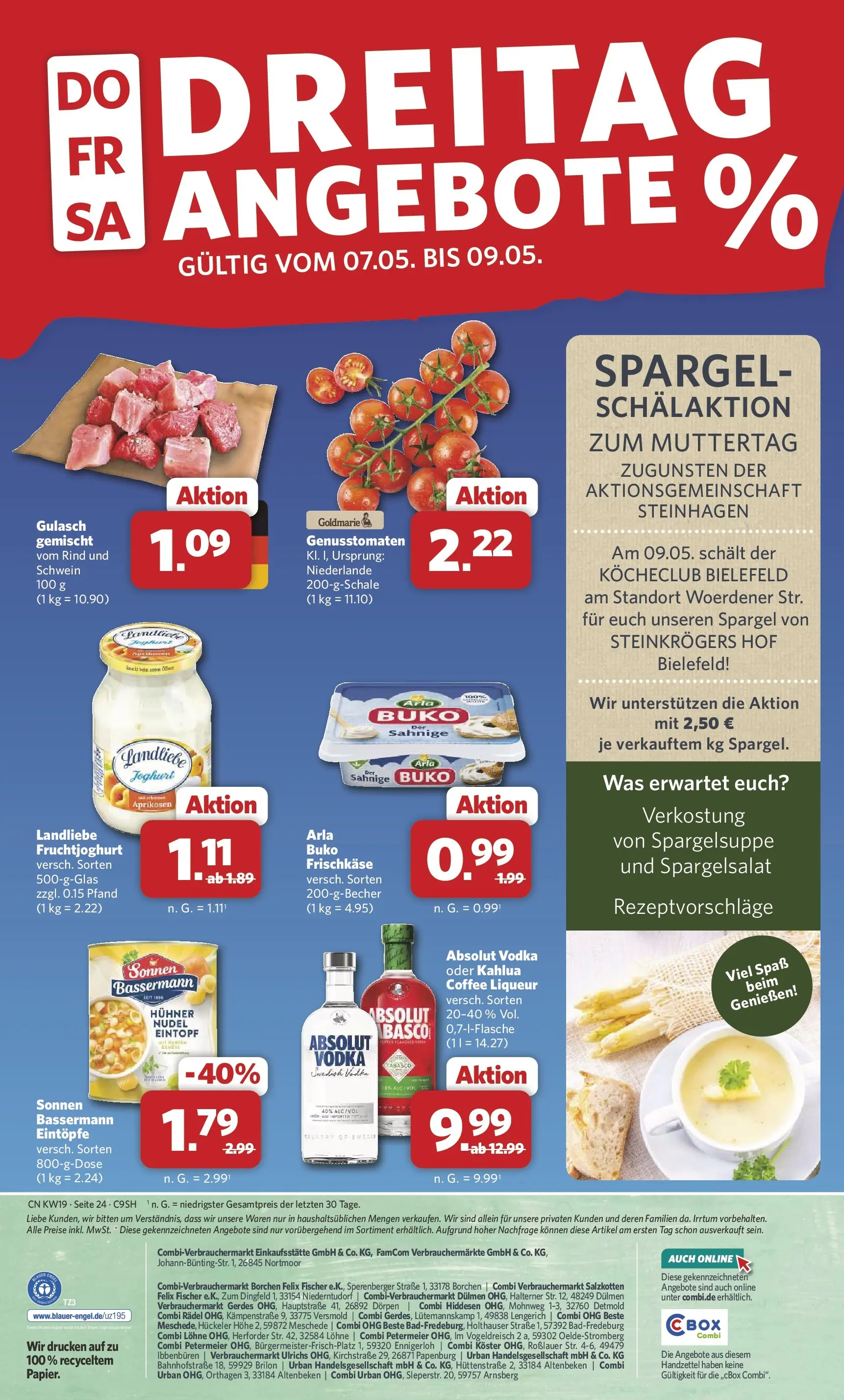 Combi Unsere Wochenangebote (ab 04.05.2026) zum Blättern | Seite: 24 | Produkte: Joghurt, Spargel, Arla buko, Vodka