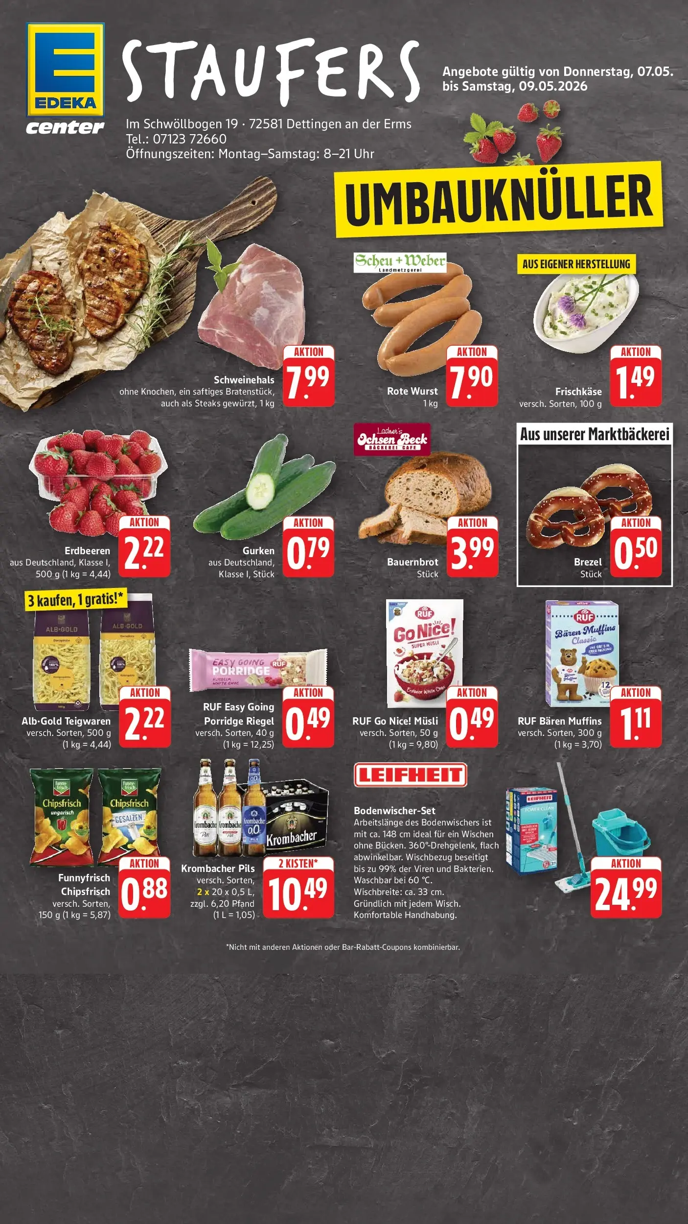 E center Prospekt Dettingen	 (ab 04.05.2026) zum Blättern | Seite: 1 | Produkte: Pils, Wurst, Krombacher, Uhr