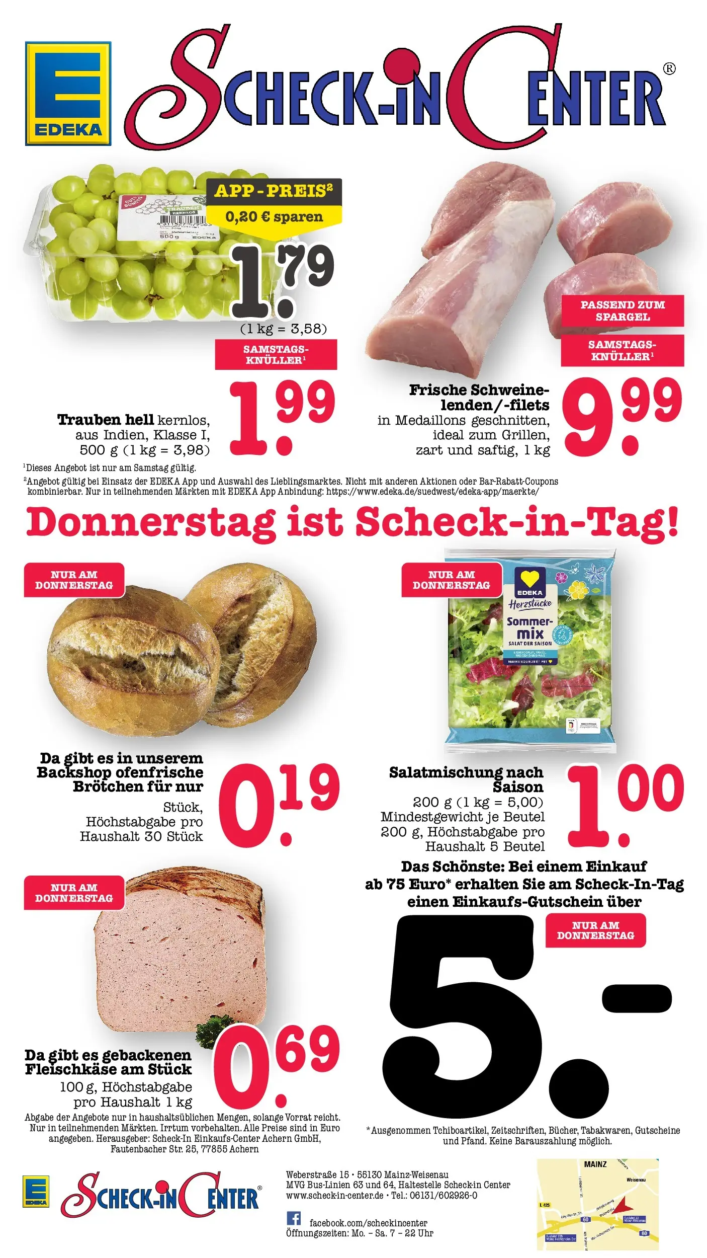 E center Prospekt Mainz-Weisenau	 (ab 03.05.2026) zum Blättern | Seite: 74 | Produkte: Trauben, Ofenfrische, Salat, Uhr