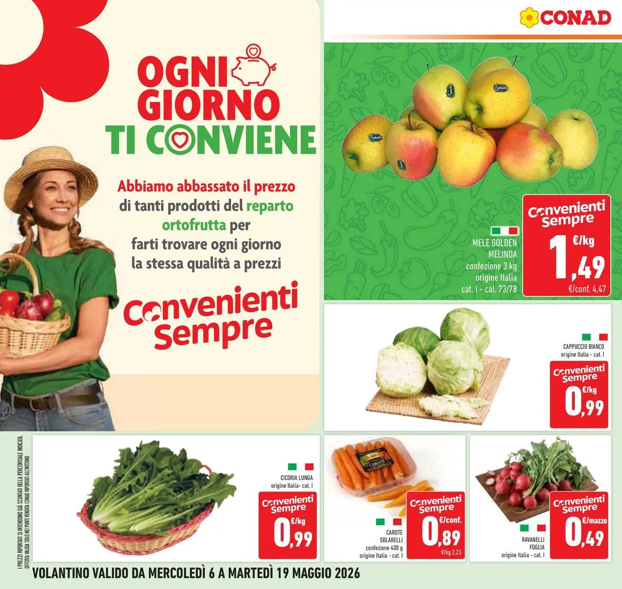 Volantino Conad dal 05/05/2026 > Anteprima | Pagina: 13 | Prodotti: Mele, Carote, Cappuccio, Ravanelli