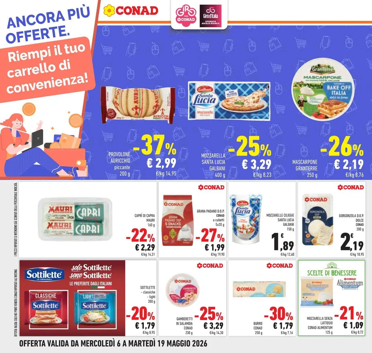 Volantino Conad dal 05/05/2026 > Anteprima | Pagina: 70 | Prodotti: Provolone, Mozzarella senza lattosio, Burro, Gamberetti