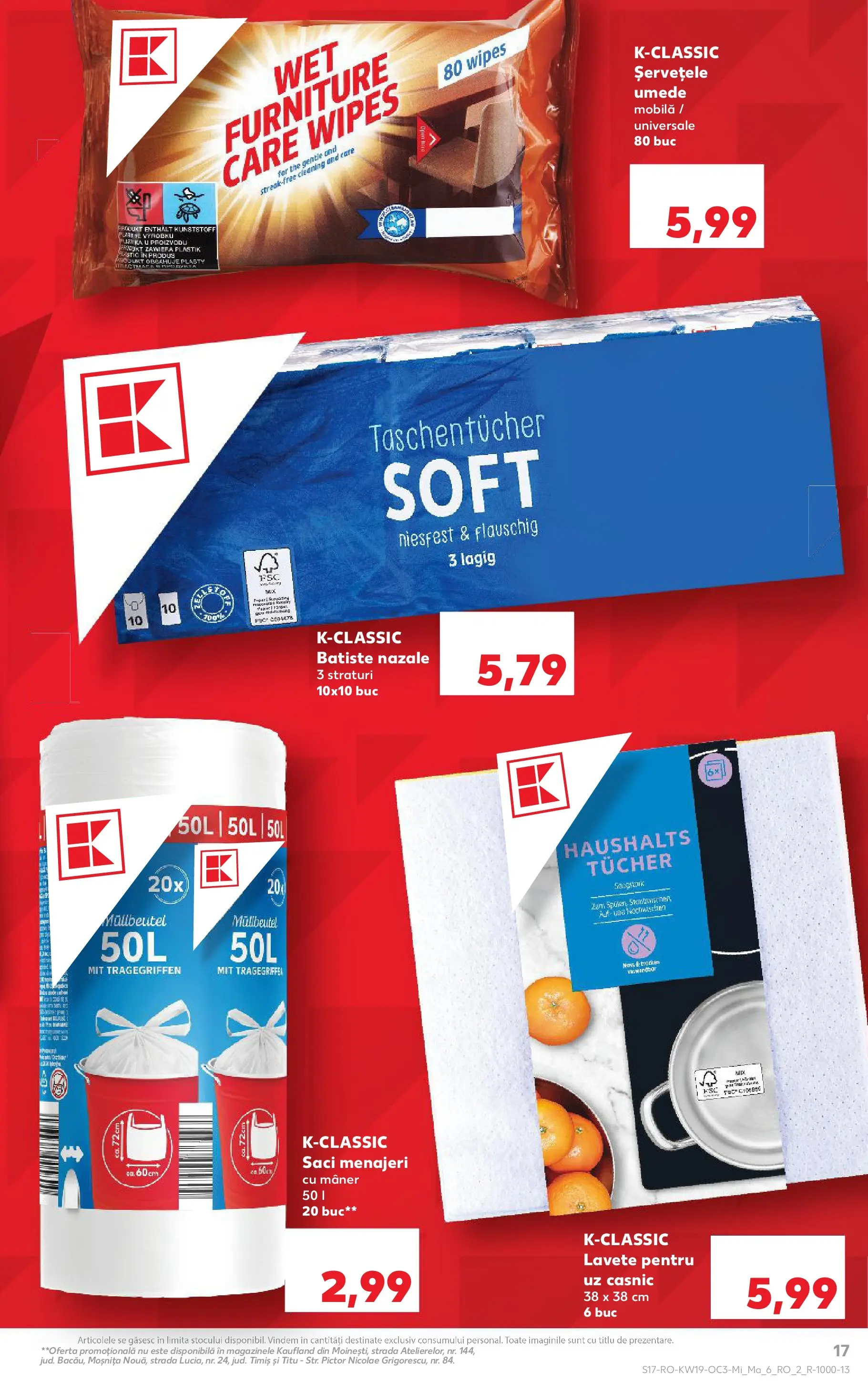 Kaufland Brașov 05.05.2026 - Revista si Oferta | Pagină: 17 | Produse: Saci menajeri, Mâner, Lavete, Șervețele umede