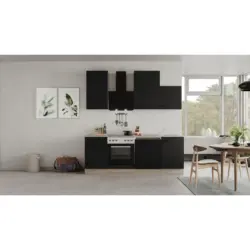 K&uuml;chenblock 220 cm in Schwarz, Eichefarben