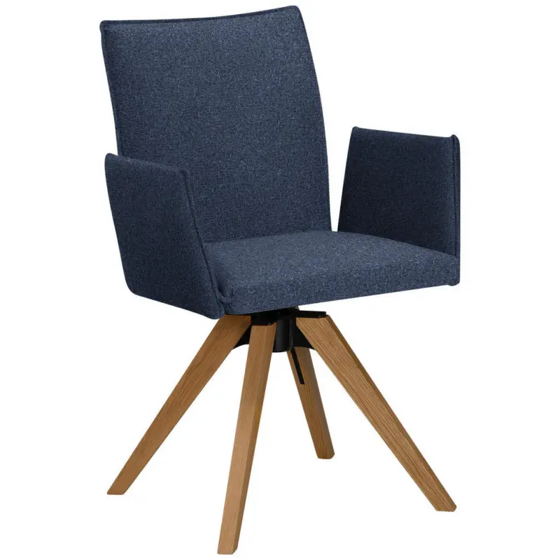 Armlehnstuhl in Holz, Textil Eichefarben, Dunkelblau