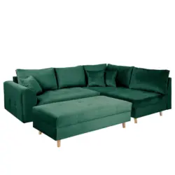 Ecksofa inkl. Hocker Ariella in Samt Gr&uuml;n 231/161 cm