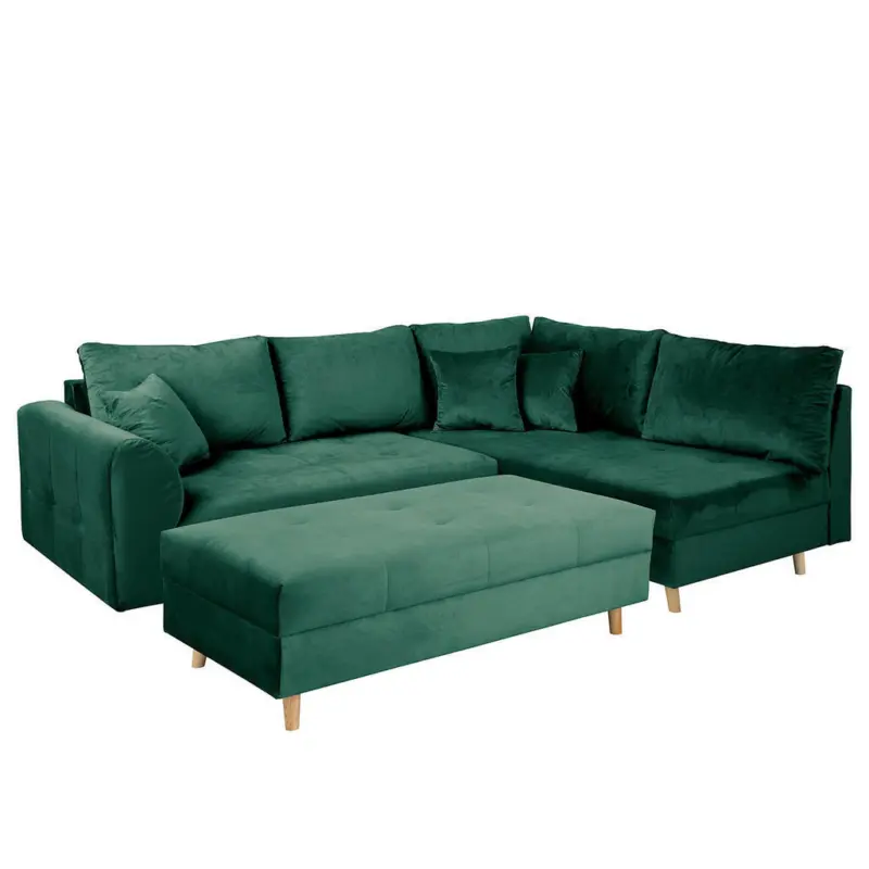 Ecksofa inkl. Hocker Ariella in Samt Gr&uuml;n 231/161 cm