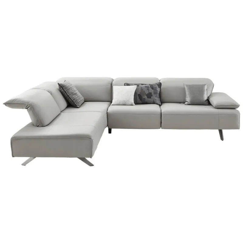 Ecksofa in Echtleder Silberfarben 230/290 cm