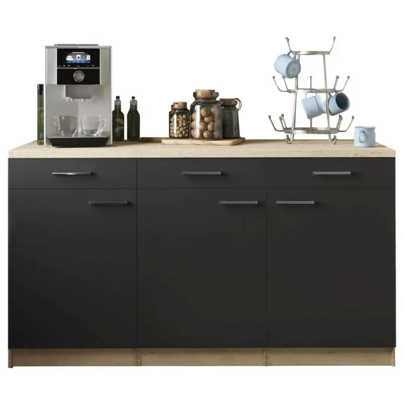 K&uuml;chenunterschrank 150/85/60 cm in Schwarz, Eichefarben