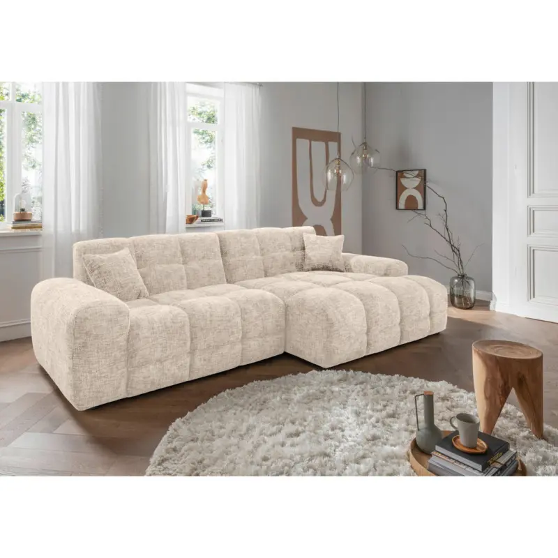Ecksofa Bosco in Struktur Creme 301/152 cm