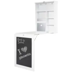 Schreibtisch 75,5/60/149 cm Wei&szlig; ausziehbar, klappbar, Regal