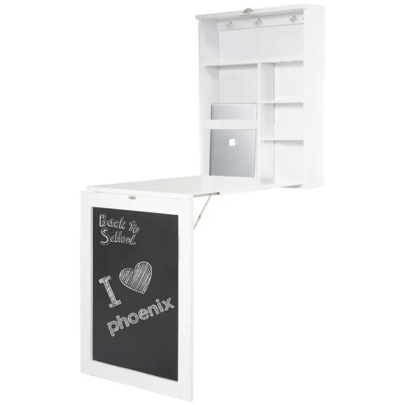 Schreibtisch 75,5/60/149 cm Wei&szlig; ausziehbar, klappbar, Regal