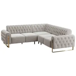 Ecksofa in Velours Beige 264/264 cm