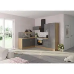 Eckk&uuml;che 200/270 cm in Anthrazit, Eichefarben