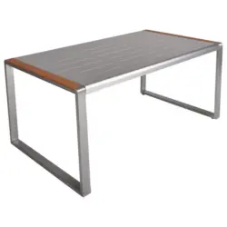 Gartentisch Metall, Kunststoff, Glas Grau, Hellbraun rechteckig
