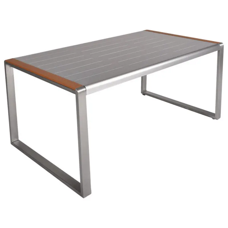 Gartentisch Metall, Kunststoff, Glas Grau, Hellbraun rechteckig