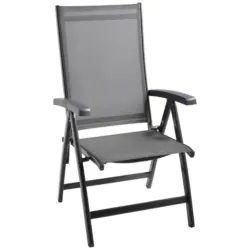 Gartenklappsessel in Metall, Textil Anthrazit, Silberfarben