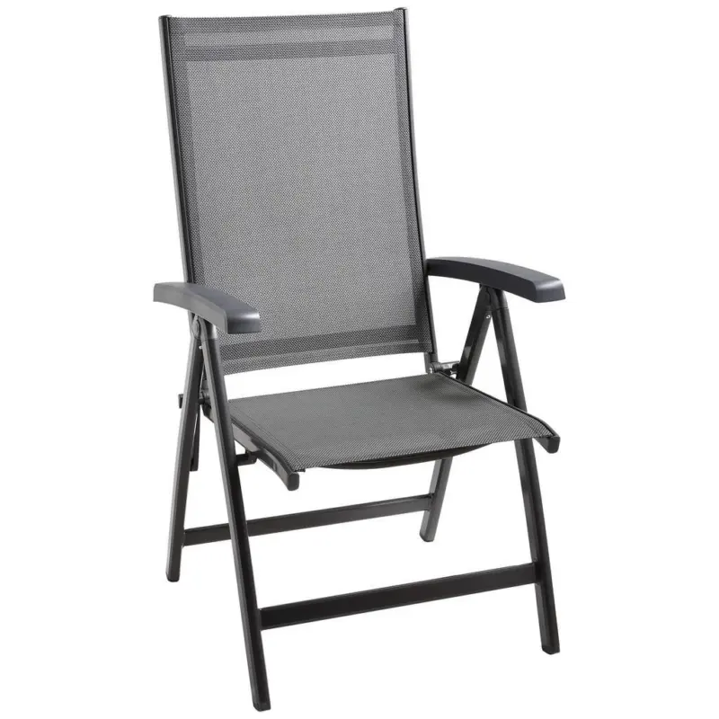 Gartenklappsessel in Metall, Textil Anthrazit, Silberfarben