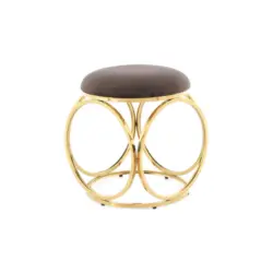Hocker in Metall, Textil Taupe, Goldfarben