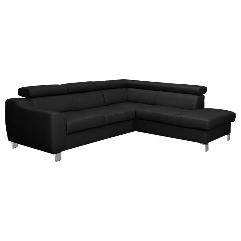 Ecksofa in Lederlook Echtleder Schwarz