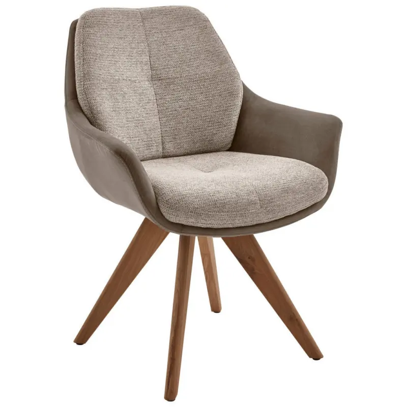 Armlehnstuhl in Holz, Textil Taupe, Eichefarben