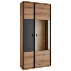 Vitrine in Schwarz, Eichefarben, Dunkelgrau