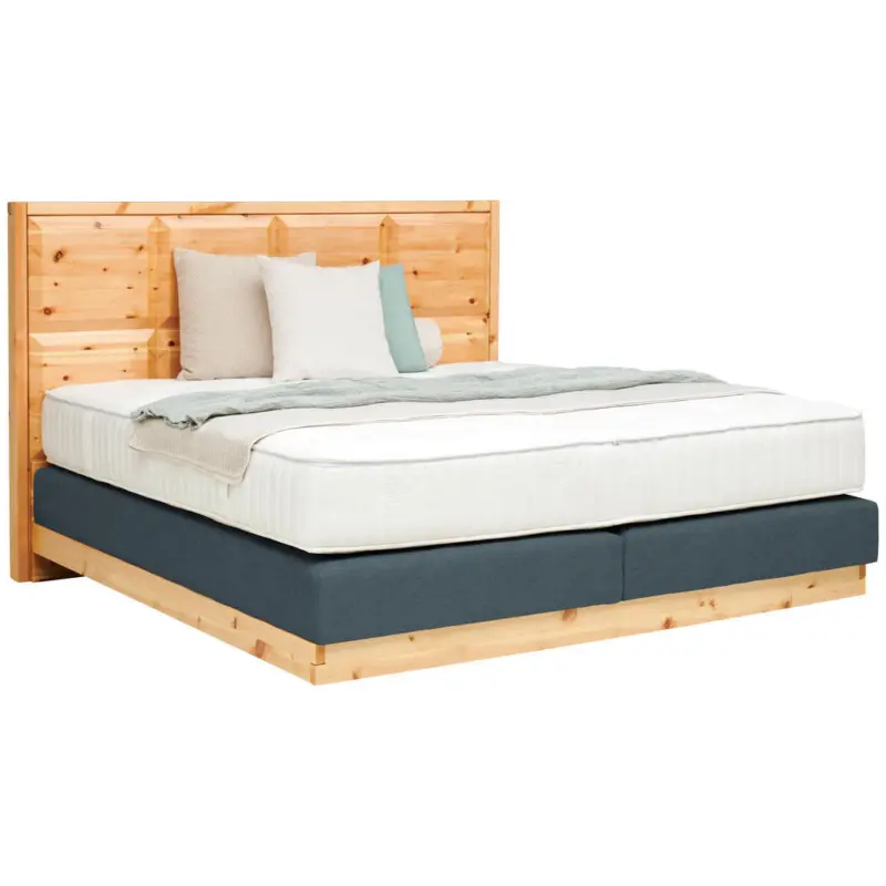 Boxspringbett 180/200 cm in Zirbelkieferfarben, Blaugrau