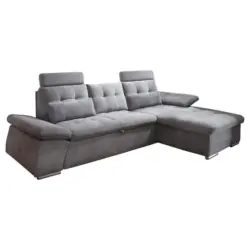 Ecksofa in Mikrovelours Dunkelgrau 268/170 cm