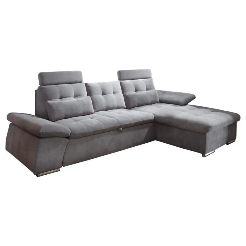 Ecksofa in Mikrovelours Dunkelgrau 268/170 cm