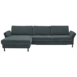 Ecksofa in Chenille, Flachgewebe Blau 175/316 cm