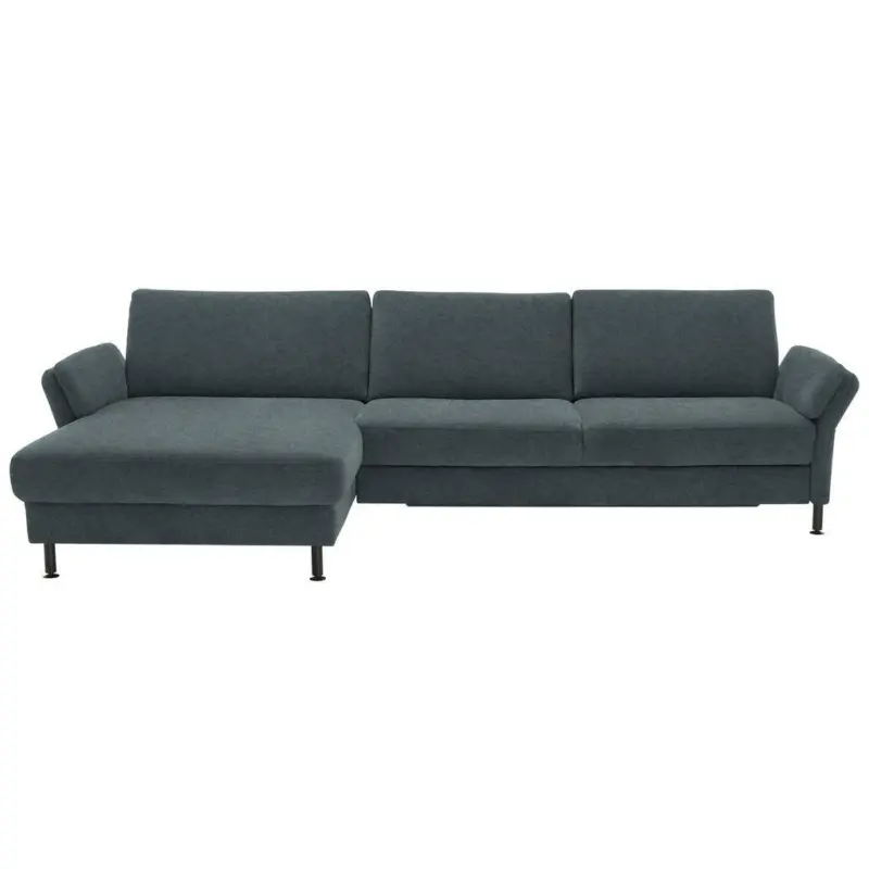 Ecksofa in Chenille, Flachgewebe Blau 175/316 cm