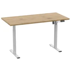 Schreibtisch 160/80/71 cm Silberfarben, Honigeiche elektrisch h&ouml;henverstellbar