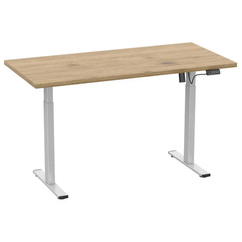 Schreibtisch 160/80/71 cm Silberfarben, Honigeiche elektrisch h&ouml;henverstellbar